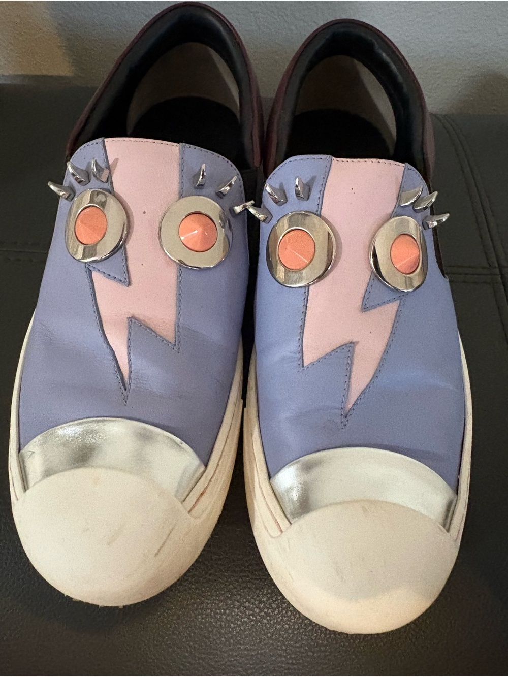Fendi Lavender and Pink Slip-On Sneakers with Silver Toe Caps